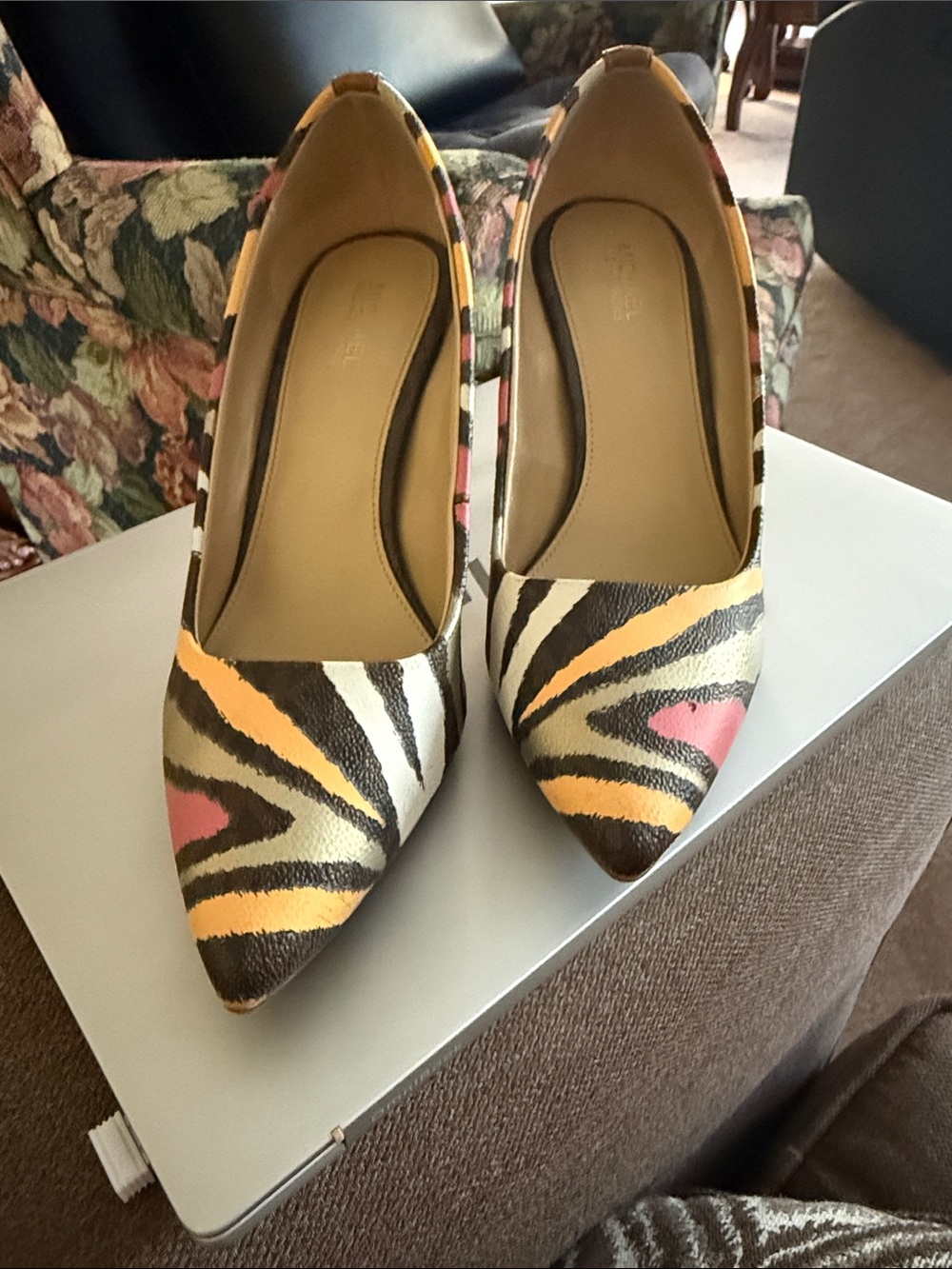 Michael Kors Pointed-Toe Zebra-Print Pumps in Pink, Yellow & Black